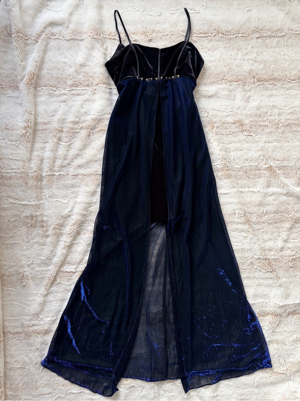 🖤💙 Vintage 90s Witchy Velvet Maxi Dress Sheer Blue Fairy Whimsy Goth Grunge 🧙‍♀️